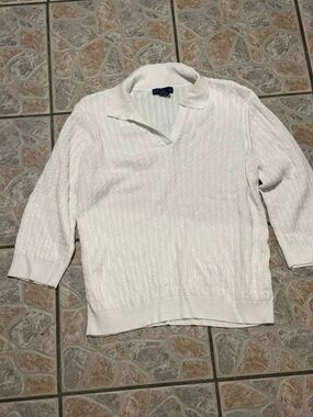 Karen Scott Cream Cable Knit Collared Sweater